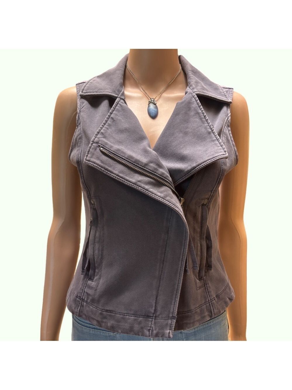 Marrakech Gray Cotton Blend Sleeveless Denim Biker Vest Top XS